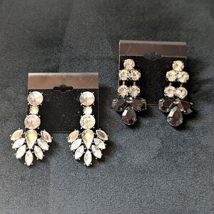 Black and White Rhinestone Silver Dangle Earrings Set Formal Bridal Prom